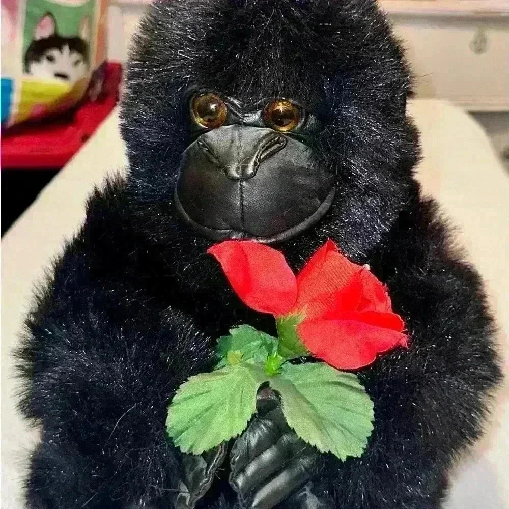 15" Black Gorilla Holding Red Rose